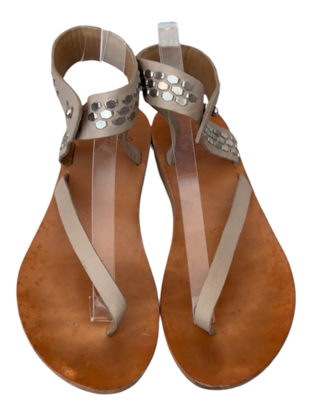 Calleen Cordero Beige Leather Studded Thong Flat Sandals Women’s Size 9